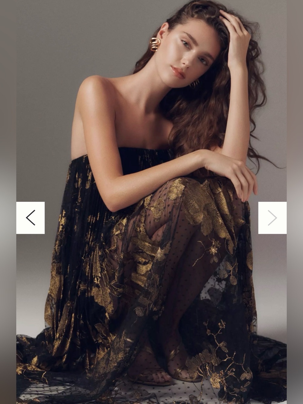 Helsi Delphine Metallic Floral Pleated Strapless Gown Black Gold Medium NWT - Picture 8 of 15